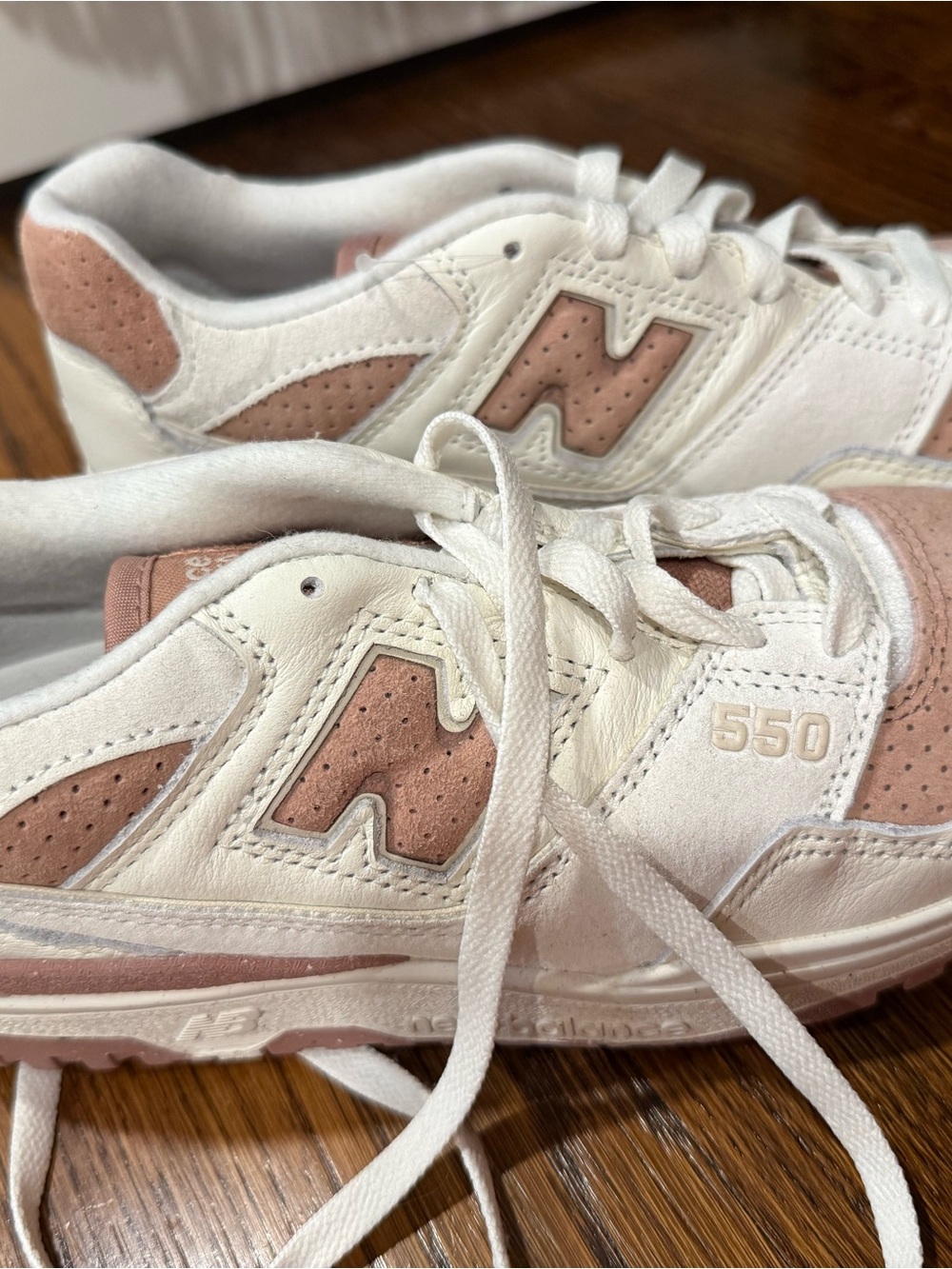 New Balance 550 Women's White and Blush Pink Leather Sneakers
